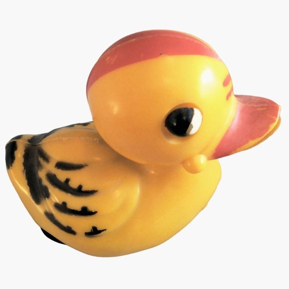 Yellow Duck Friction Toy Plastic Moving Eyes beak Anthropomorphic Vintage 1950 - Picture 2 of 12